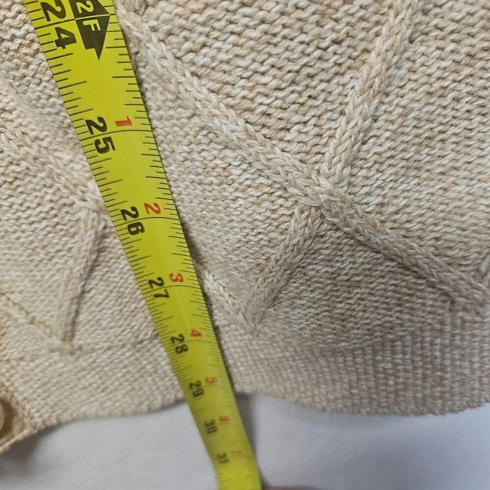 L.L. Bean Button Front Cardigan Sweater Size Medium Oatmeal Beige Cotton